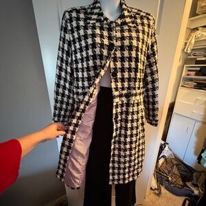Larry Levine Black and White Checkered Trench Coat and Trousers